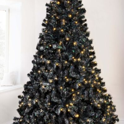 Christmas Tree World The 7Ft Pre-Lit Black Iridescence Pine Tree With Warm White Lights  7 Foot Pre Lit Christmas Trees