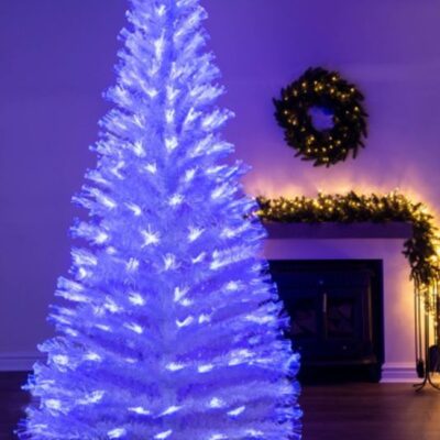 Christmas Tree World The 7Ft White Blue Ripple Effect Fibre Optic Tree  7 Foot Pre Lit Christmas Trees