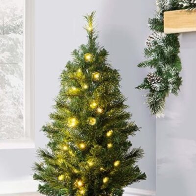 Christmas Tree World The 3Ft Pre-Lit Majestic Dew Pine Potted Tree (Indoor/Outdoor)  3 Foot Pre Lit Christmas Trees