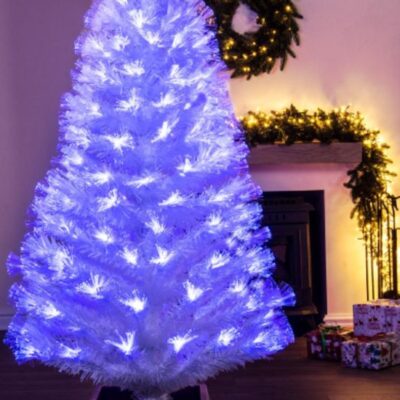 Christmas Tree World The 5Ft White Blue Ripple Effect Fibre Optic Tree  5 Foot Pre Lit Christmas Trees