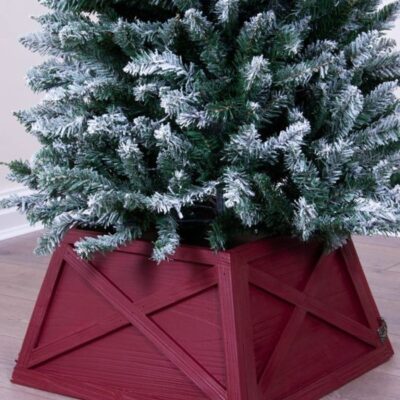 Christmas Tree World Wine Red Wooden Tree Skirt (For 4Ft-6Ft Trees – Tight Fit)  Ultra Realistic Christmas Trees