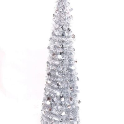 Christmas Tree World The Slim Silver Tinsel Pop Up Christmas Tree  Slim Christmas Trees