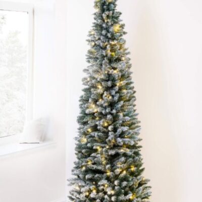 Christmas Tree World The Pre-Lit 7Ft Snowy Pencil Tree  Slim Christmas Trees