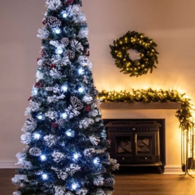 Christmas Tree World The 7Ft Snowy Led Frosted Pine Fibre Optic Tree  7 Foot Pre Lit Christmas Trees