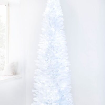 Christmas Tree World The Pre-Lit White Italian Pencilimo Tree  Slim Christmas Trees