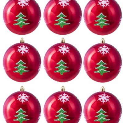 Christmas Tree World 10Cm Hand Painted Shatterproof Bauble Design 28 (9 Pack)  Medium Christmas Baubles