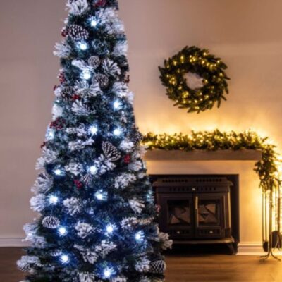 Christmas Tree World The 8Ft Snowy Led Frosted Pine Fibre Optic Tree  8 Foot Pre Lit Christmas Trees