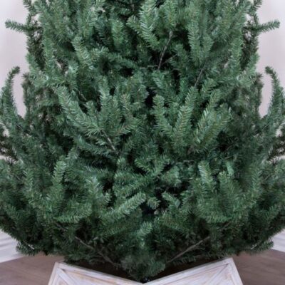 Christmas Tree World Brushed White Gold Large Wooden Trapezoid Christmas Tree Skirt  Ultra Realistic Christmas Trees