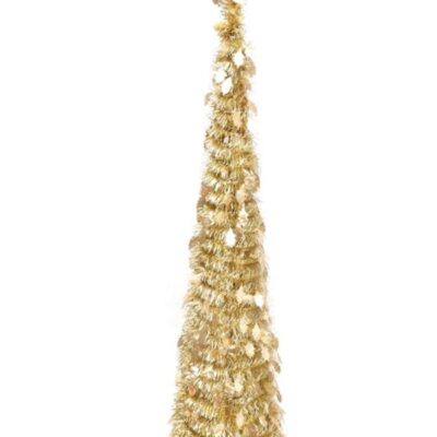 Christmas Tree World The 6Ft Slim Gold Tinsel Pop Up Christmas Tree  Slim Christmas Trees