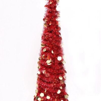 Christmas Tree World The 6Ft Slim Red Tinsel Pop Up Christmas Tree  Slim Christmas Trees