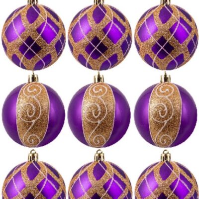 Christmas Tree World 10Cm Hand Painted Shatterproof Bauble Design 10 (9 Pack)  Medium Christmas Baubles