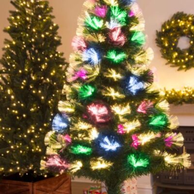 Christmas Tree World The 4Ft Vesuvius Fir Fibre Optic Christmas Tree  4 Foot Pre Lit Christmas Trees