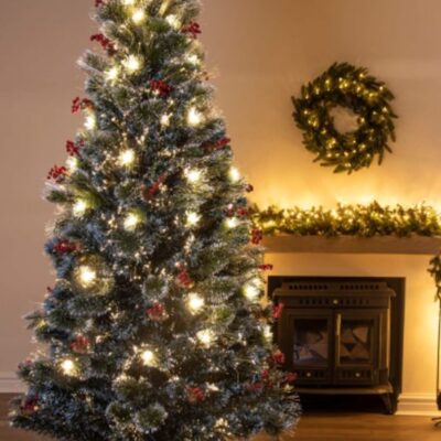 Christmas Tree World The 7Ft Frosted Led Pine Fibre Optic Tree  7 Foot Pre Lit Christmas Trees