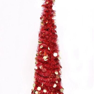 Christmas Tree World The 7Ft Slim Red Tinsel Pop Up Christmas Tree  Slim Christmas Trees