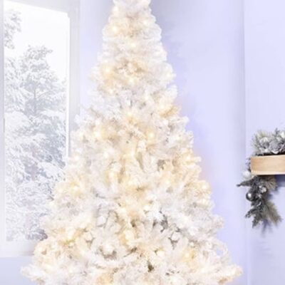 Christmas Tree World The Pre-Lit Bianca Pine Tree With Warm White Lights (4Ft To 10Ft)  Bushy Christmas Trees