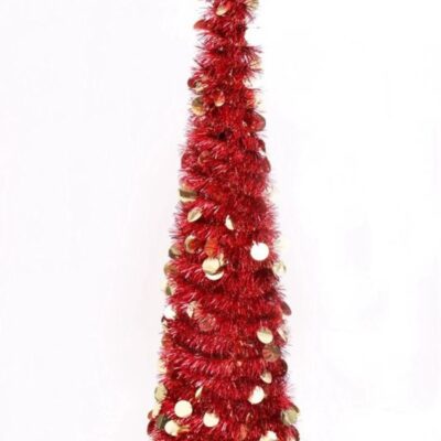 Christmas Tree World The 5Ft Slim Red Tinsel Pop Up Christmas Tree  Slim Christmas Trees