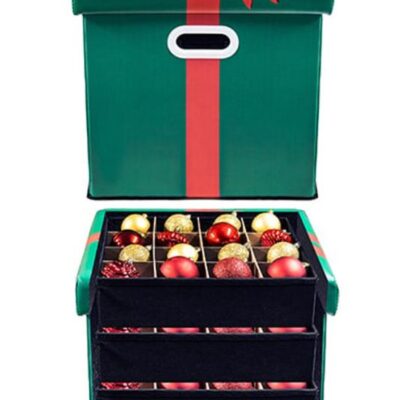 Christmas Tree World Multi-Purpose Decorations Storage Ottoman Box – With Partitions & Trays  Storage Bags