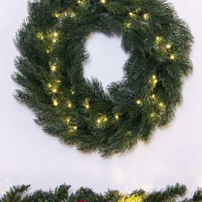 Christmas Tree World The Pre-Lit Vivente Fir Wreath (100% Pe 50Cm-60Cm)  Outdoor Christmas Wreaths