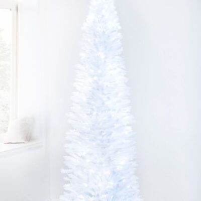 Christmas Tree World The Pre-Lit 8Ft White Italian Pencilimo Tree  Slim Christmas Trees