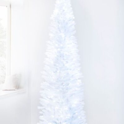 Christmas Tree World The Pre-Lit 7Ft White Italian Pencilimo Tree  Slim Christmas Trees