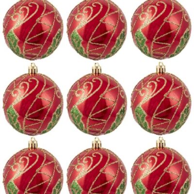 Christmas Tree World 10Cm Hand Painted Shatterproof Bauble Design 31 (9 Pack)  Medium Christmas Baubles