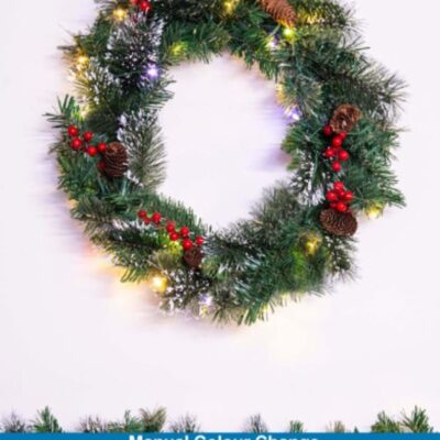 Christmas Tree World 50Cm Pre-Lit Decorated Mixed Pine Wreath Warm White/Multicolour Leds  Pre-Lit Christmas Wreaths