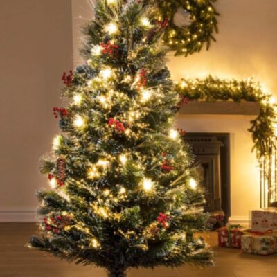 Christmas Tree World The 5Ft Frosted Led Pine Fibre Optic Tree  5 Foot Pre Lit Christmas Trees