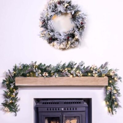 Christmas Tree World 180Cm Pre-Lit Frosted Decorated Pe Pine Garland With White Berries  Pre-Lit Christmas Garlands